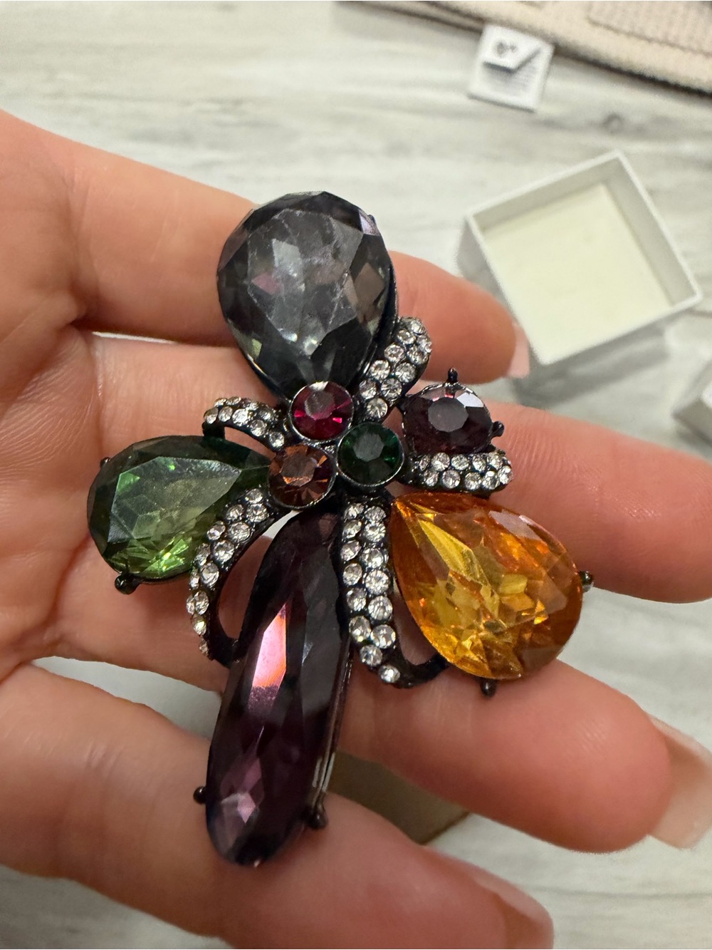 Multicolor Crystal Flower Statement Brooch - Women Jewelry
